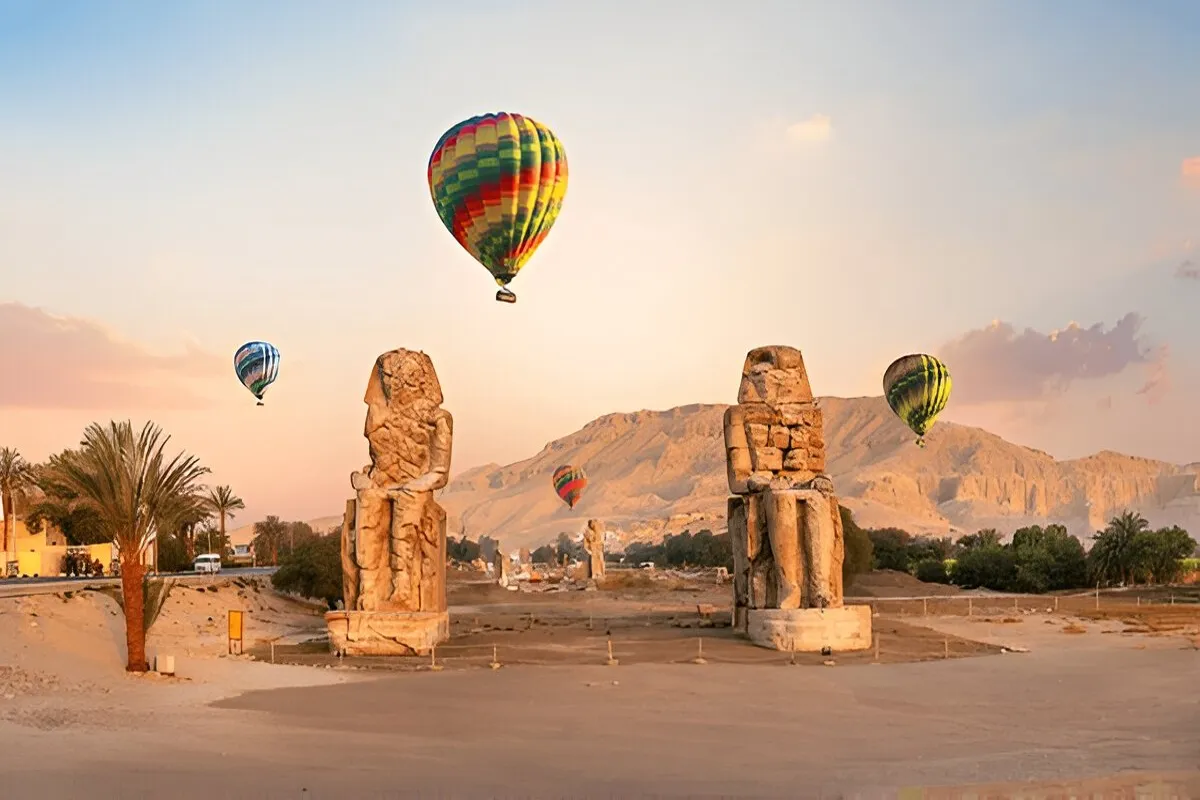 Hot air balloon flight Luxor Egypt sunrise
